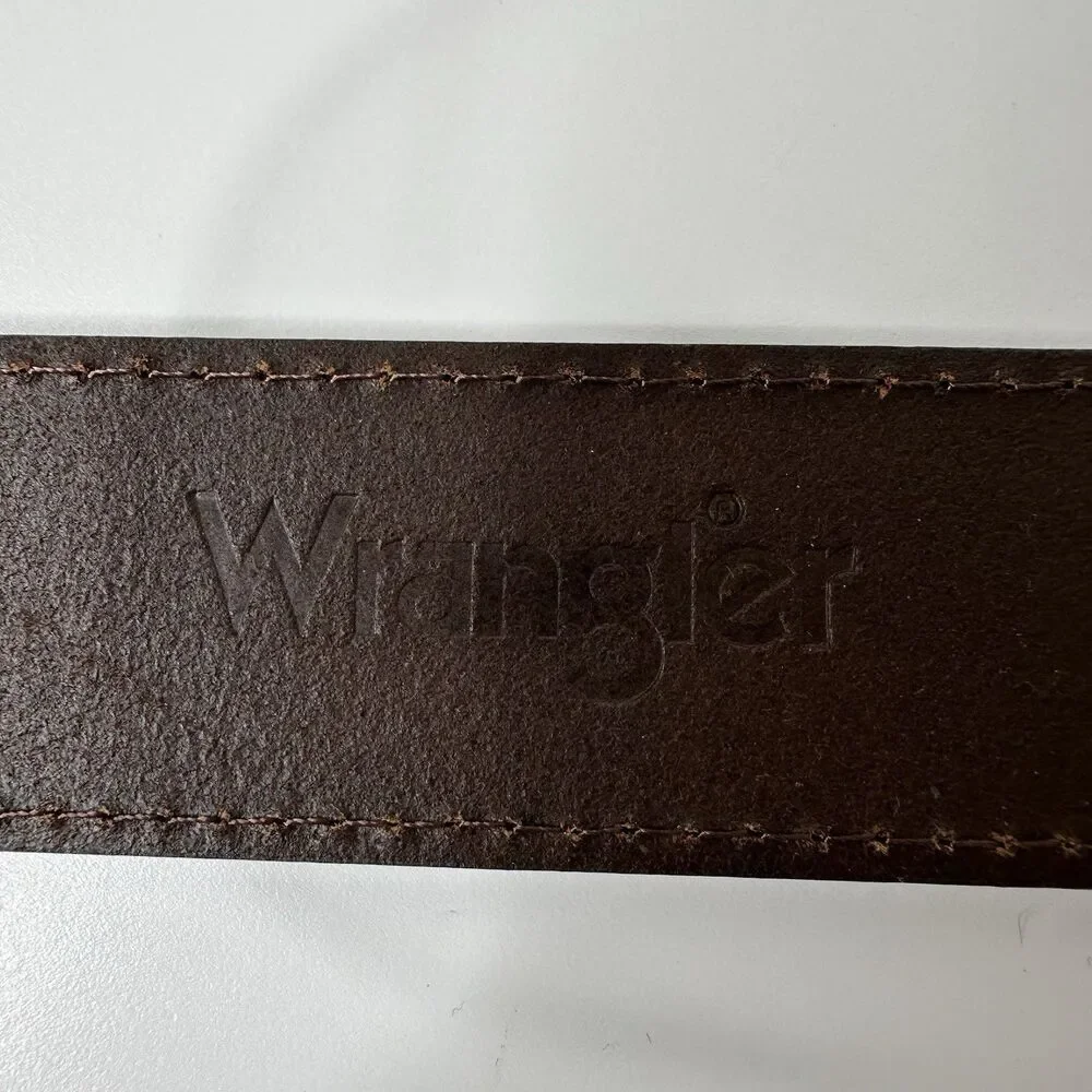 Wrangler‎ Brown Pebbled Leather Belt Mens Sz 34/35 Matte Black Buckle 1.25